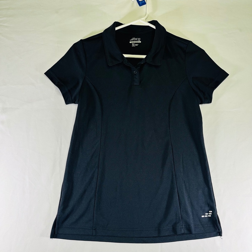 BCG Club Sports‎ Black Short Sleeve Collar Breathable Fitted Top Womens 16 XL